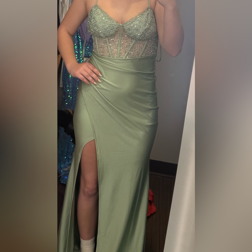 JCPenney Sage Green Embellished Prom Dress